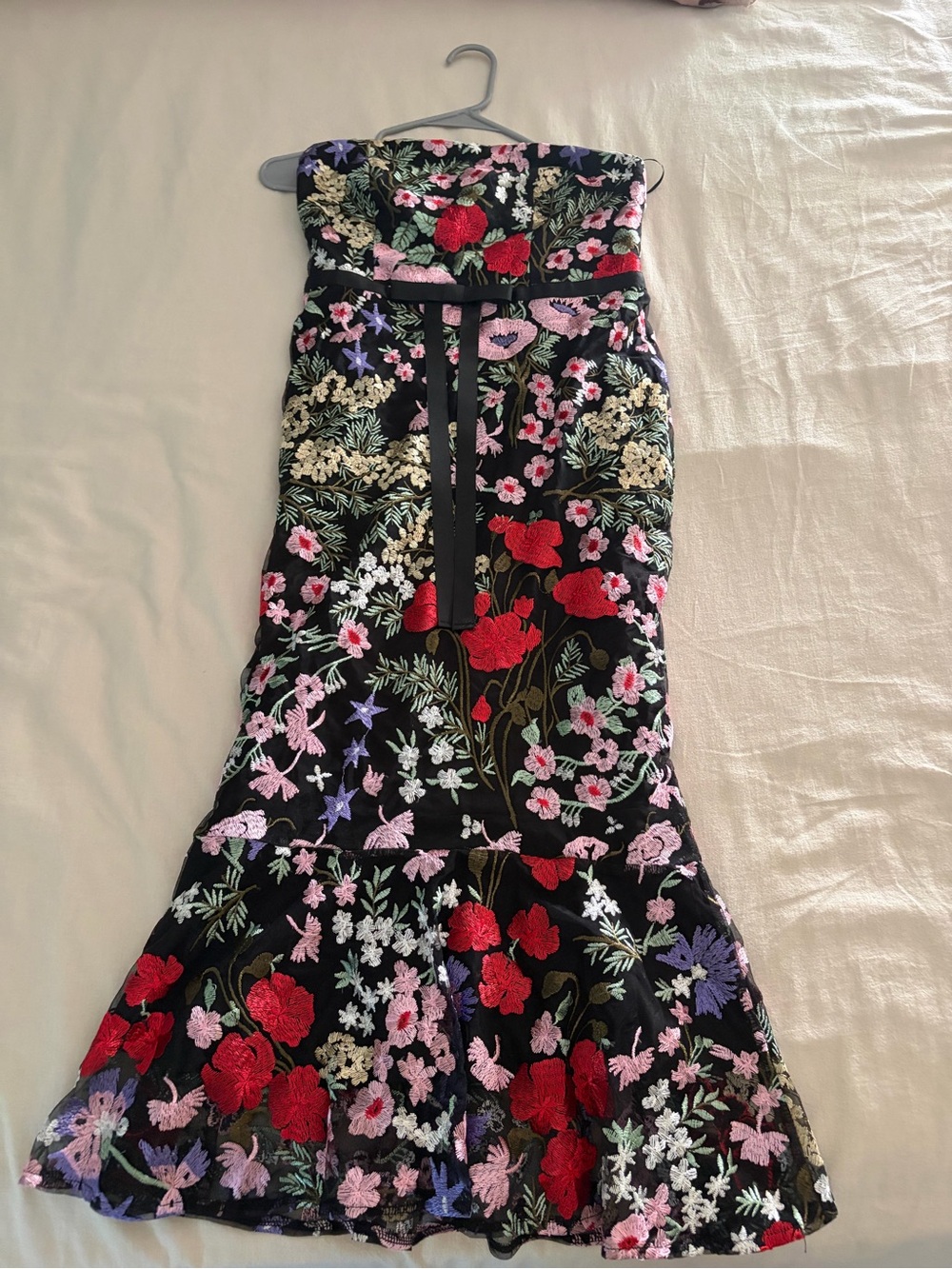 Sam Edelman Floral Embroidered Strapless Mermaid Style Dress